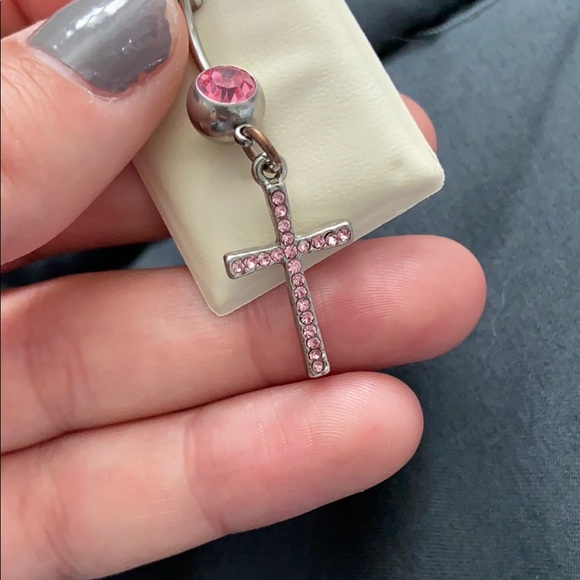 Pink Cross Belly Button Ring - Picture 2 of 3